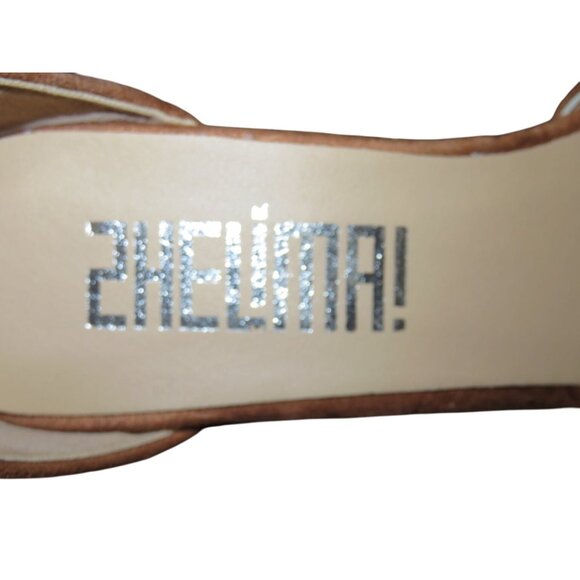 Shelina! Brown Vegan Suede Leather D'Orsay Ankle Strap Chunky Wedges size 10 - Picture 6 of 6